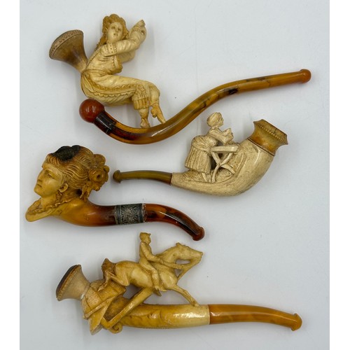 1251 - A collection of six 19thC pipes and cheroot holders to include five Meerschaum all in fitted cases, ... 