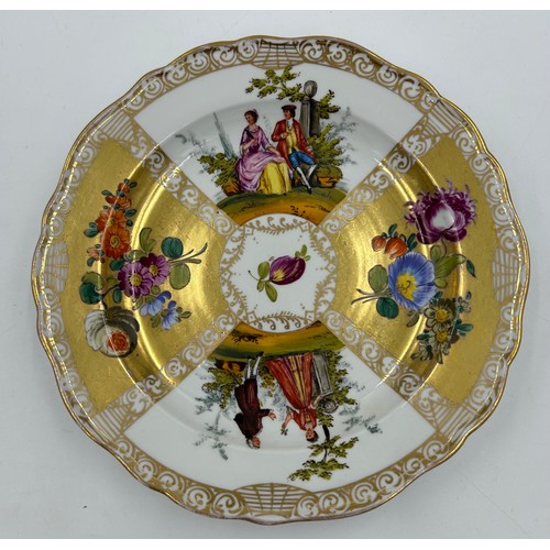 464 - Continental ceramics to include a KPM fruit painted plate depicting plums within a relief moulded bo... 