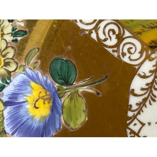 464 - Continental ceramics to include a KPM fruit painted plate depicting plums within a relief moulded bo... 