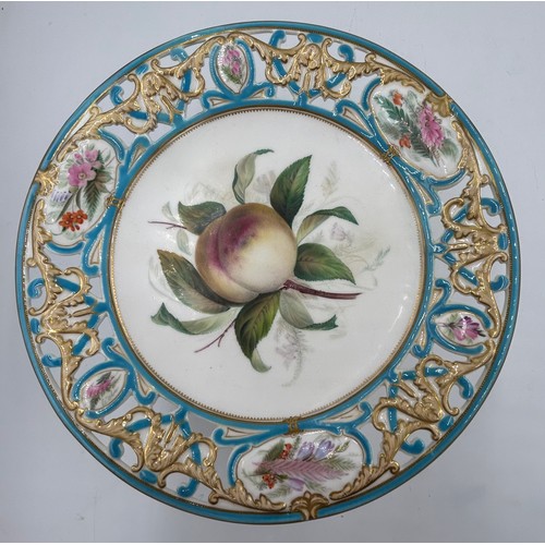 465 - English ceramics : an unsigned Aynsley cabinet plate with fruit central panel and heavy gilt embelli... 