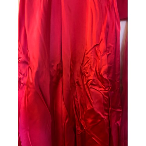 880 - Two vintage cerise evening dresses , a satin boned Marjon Couture of Mayfair with halter neck and '3... 