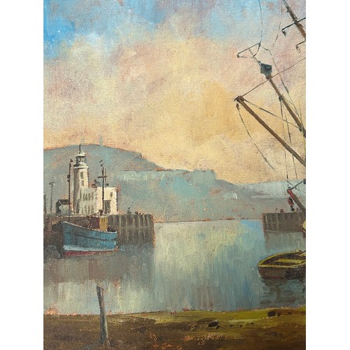 1319 - Don Micklethwaite (British 1936-): Scarborough Harbour, oil on board, signed lower right Don M. Imag... 