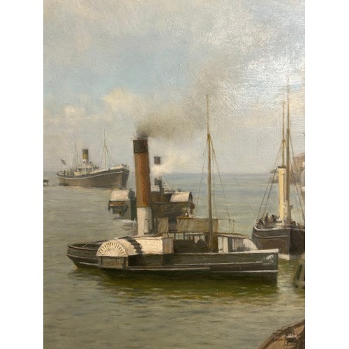 1328 - Walter Goodin (British 1907-1992) oil on board of Hull Corporation Pier signed and dated 1983 lower ... 