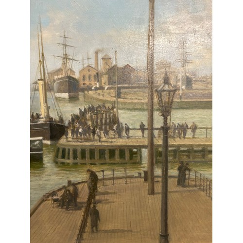 1328 - Walter Goodin (British 1907-1992) oil on board of Hull Corporation Pier signed and dated 1983 lower ... 