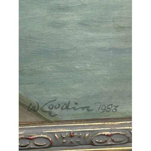 1328 - Walter Goodin (British 1907-1992) oil on board of Hull Corporation Pier signed and dated 1983 lower ... 