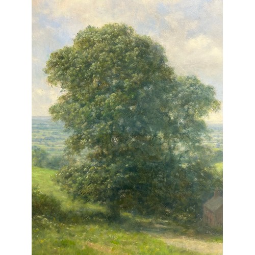 1327 - Walter Goodwin (British 1907-1992)  'View near Garrowby' oil on board, rural landscape with man and ... 