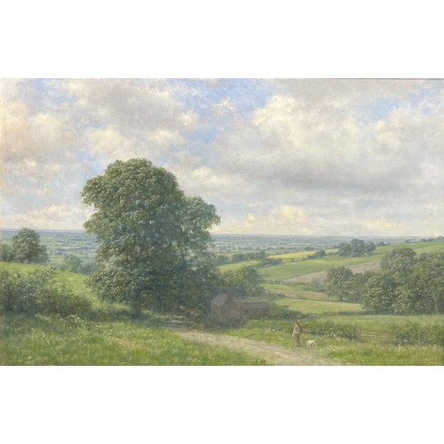 1327 - Walter Goodwin (British 1907-1992)  'View near Garrowby' oil on board, rural landscape with man and ... 