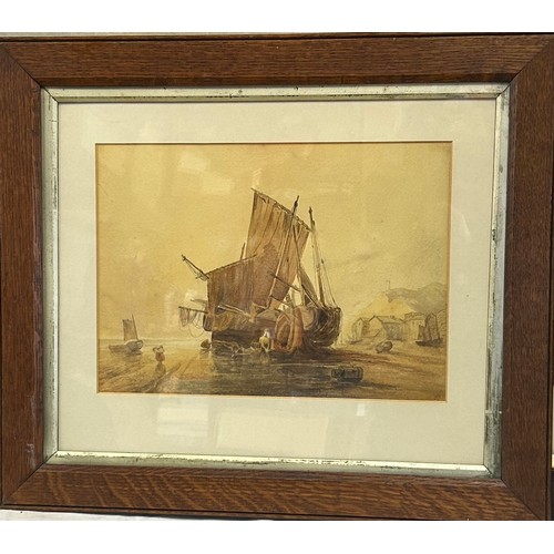 1321 - John Frederick Heyes, Liverpool College 1875 , a picture of a beached sailing boat signed J.F.H lowe... 