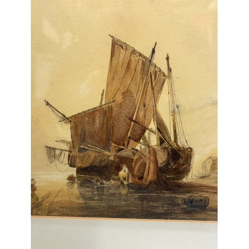 1321 - John Frederick Heyes, Liverpool College 1875 , a picture of a beached sailing boat signed J.F.H lowe... 