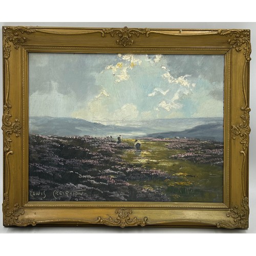 1322 - Lewis Creighton (British 1918-1996): oil on board of sheep in the heather signed lower left, image 2... 