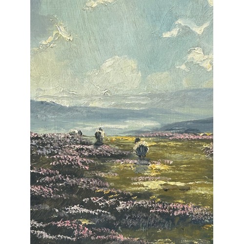 1322 - Lewis Creighton (British 1918-1996): oil on board of sheep in the heather signed lower left, image 2... 