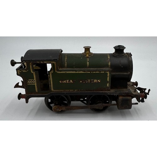 1162 - A large tin plate pull a long Tri-ang Puff Puff Train with original rubber tyres 44cm x 23cm, a Horn... 