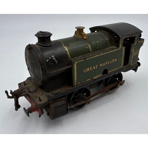 1162 - A large tin plate pull a long Tri-ang Puff Puff Train with original rubber tyres 44cm x 23cm, a Horn... 