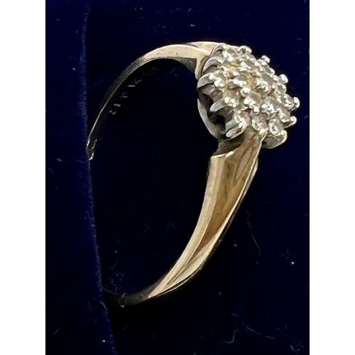 685 - A 9 carat gold diamond cluster ring. Size N. Weight 1.8gm.