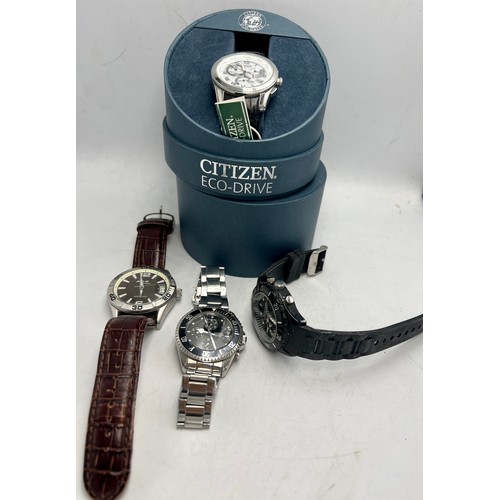 719 - Four gentlemen’s wristwatches to include boxed Citizen Eco-Drive, Acctim, Citizen Chronograph and Av... 