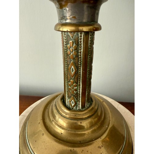 978 - Two 19thC brass oil lamps. Tallest 34cm h to fitting.