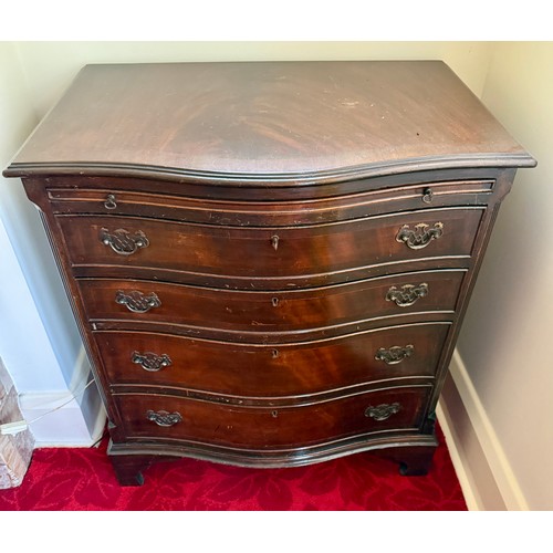 99 - Two mahogany serpentine fronted chests of drawers on bracket feet with brushing sides. 70 w x 48 d x... 