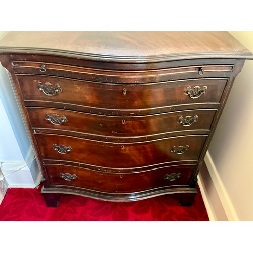 99 - Two mahogany serpentine fronted chests of drawers on bracket feet with brushing sides. 70 w x 48 d x... 