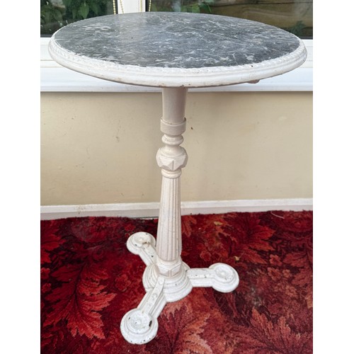 17 - A 19thC cast iron pub table with marble top. 72 h x 46cm w.