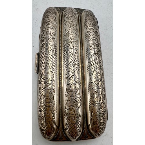 850 - A silver cigar case with foliate scroll engraving and a vacant cartouche. Birmingham 1907, maker Jos... 