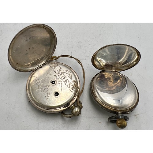 706 - Two continental silver pocket watches, one with enamelled dial, the other silvered.