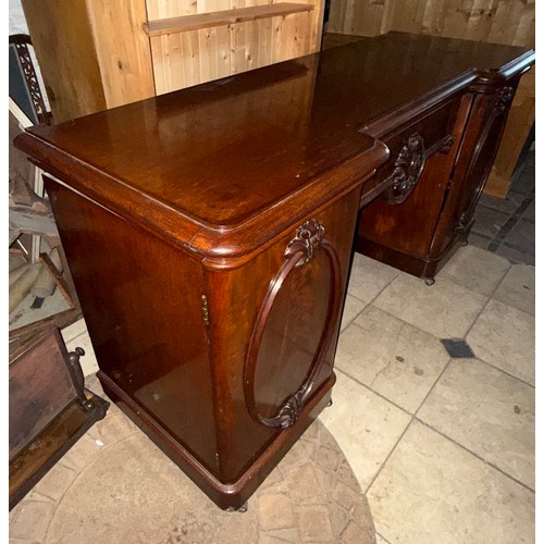 117 - A 19thC mahogany twin pedestal sideboard, central drawer and upstand to back. 192 w x 67 d x 95cm h.... 