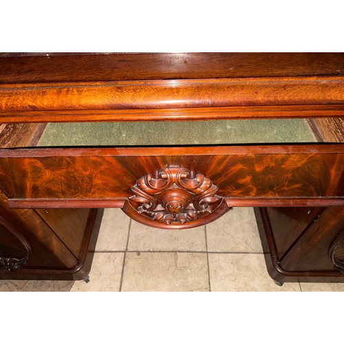 117 - A 19thC mahogany twin pedestal sideboard, central drawer and upstand to back. 192 w x 67 d x 95cm h.... 