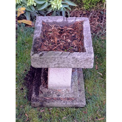 9 - A reconstituted square topped bird bath. 44 h x 32 w x 32cm d.