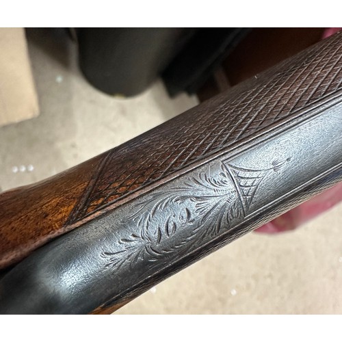 1244 - J C Reilly, Holborn Bars, London single barrelled 14 bore percussion shotgun with Damascus barrel, w... 