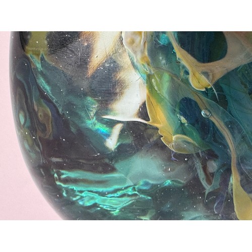 491 - Michael Harris Mdina ‘cut ice’ fish vase 23cm h. Signed to base Michael Harris Mdina glass Malta.