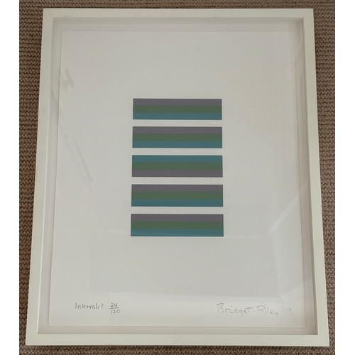 BRIDGET RILEY (B. 1931) Intervals 1 - a limited edition framed screenprint in colours, 2019, signed, dated and numbered 24/120 in pencil, published by the National Gallery of Scotland. With certificate of authenticity and original purchase receipt. 51.2 x 40.6cm (ARR may apply for this lot)