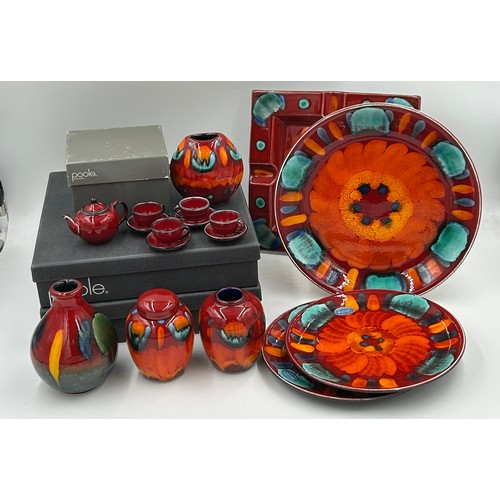 A collection of Poole pottery volcano to include a boxed miniature
