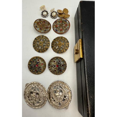A collection of button made into cufflinks together with a pair of Art ...