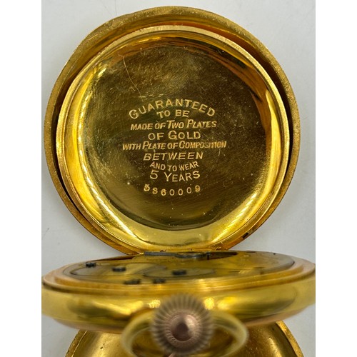 997 - American Waltham Traveler - Gold Filled base keyless Full Hunter Pocket Watch 'guaranteed to be of t... 