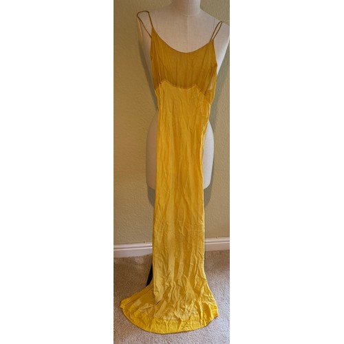 504 - A 1930's Peter Russell canary yellow sequinned bias cut dress of cotton tulle over a silk crepe bias... 