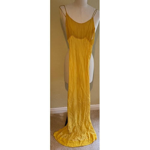 504 - A 1930's Peter Russell canary yellow sequinned bias cut dress of cotton tulle over a silk crepe bias... 