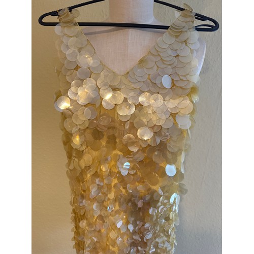 504 - A 1930's Peter Russell canary yellow sequinned bias cut dress of cotton tulle over a silk crepe bias... 