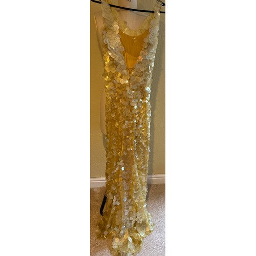 504 - A 1930's Peter Russell canary yellow sequinned bias cut dress of cotton tulle over a silk crepe bias... 