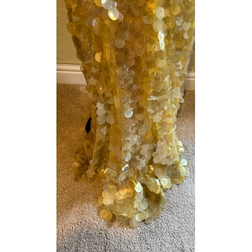 504 - A 1930's Peter Russell canary yellow sequinned bias cut dress of cotton tulle over a silk crepe bias... 