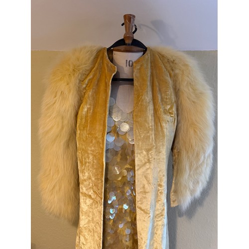 504 - A 1930's Peter Russell canary yellow sequinned bias cut dress of cotton tulle over a silk crepe bias... 