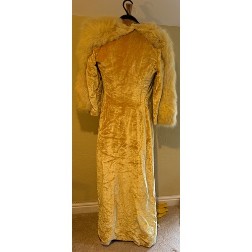 504 - A 1930's Peter Russell canary yellow sequinned bias cut dress of cotton tulle over a silk crepe bias... 