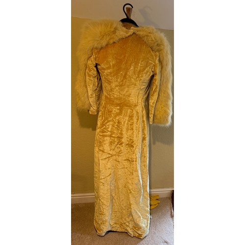 504 - A 1930's Peter Russell canary yellow sequinned bias cut dress of cotton tulle over a silk crepe bias... 