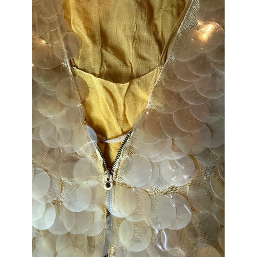 504 - A 1930's Peter Russell canary yellow sequinned bias cut dress of cotton tulle over a silk crepe bias... 