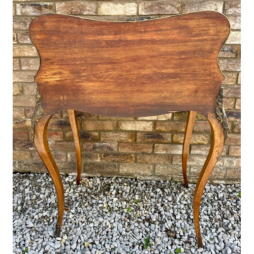 1 - A French style marquetry and parquetry ladies desk with cabriole legs, ormolu mounts and fitted draw... 