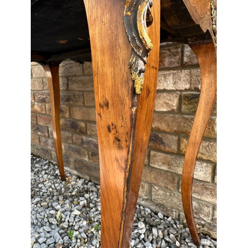 1 - A French style marquetry and parquetry ladies desk with cabriole legs, ormolu mounts and fitted draw... 