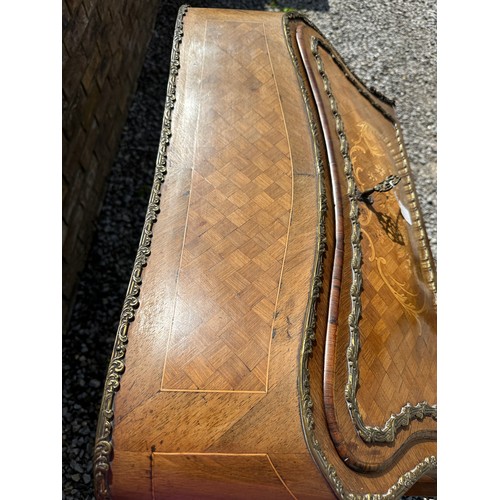 1 - A French style marquetry and parquetry ladies desk with cabriole legs, ormolu mounts and fitted draw... 