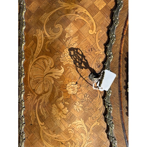1 - A French style marquetry and parquetry ladies desk with cabriole legs, ormolu mounts and fitted draw... 