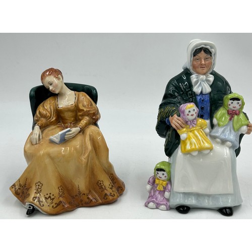 21 - A collection of Royal Doulton figures to include Blossom HN1109, A Stitch in Time HN2352, Autumn Bre... 