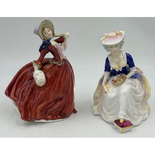 21 - A collection of Royal Doulton figures to include Blossom HN1109, A Stitch in Time HN2352, Autumn Bre... 