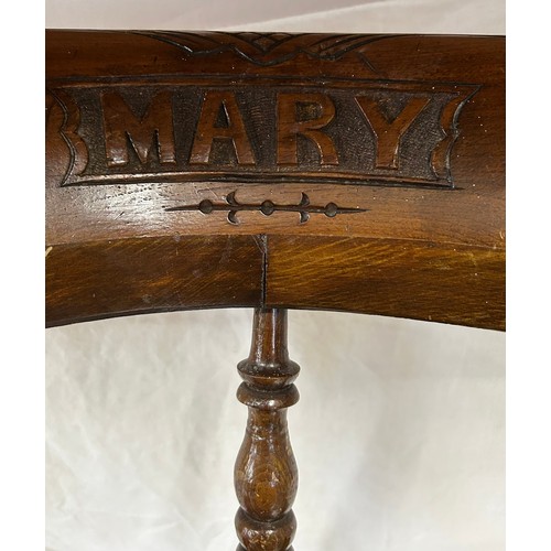 3 - A oak children's Captains Chair with the name 'Mary' carved to the back, total height 57cm, seat 30c... 